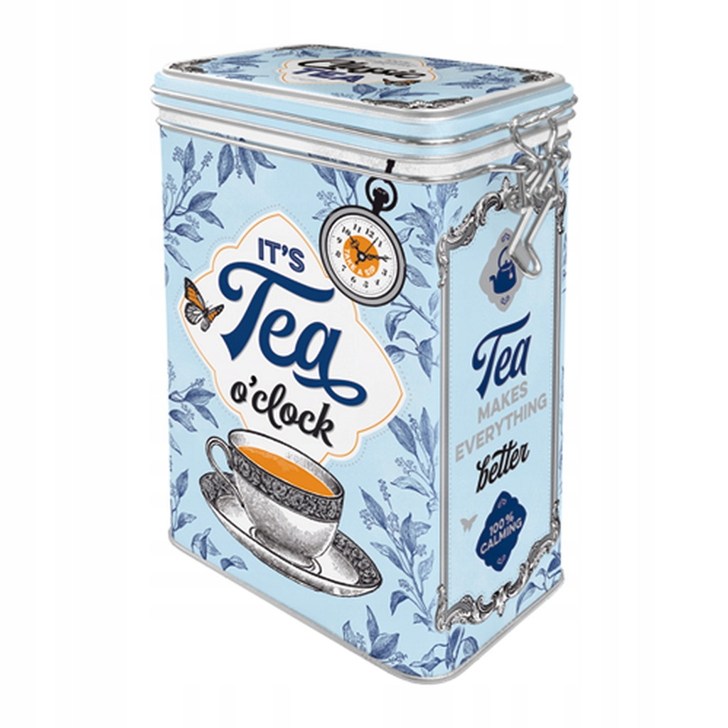 

Puszka Na Herbatę Niebieska Tea Z Klipsem Stylowa
