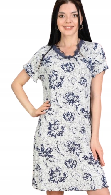 Elegantní Bílá Košile Z Viskózy, Tmavě Modré Květy, Krajka, Mašlička, XL