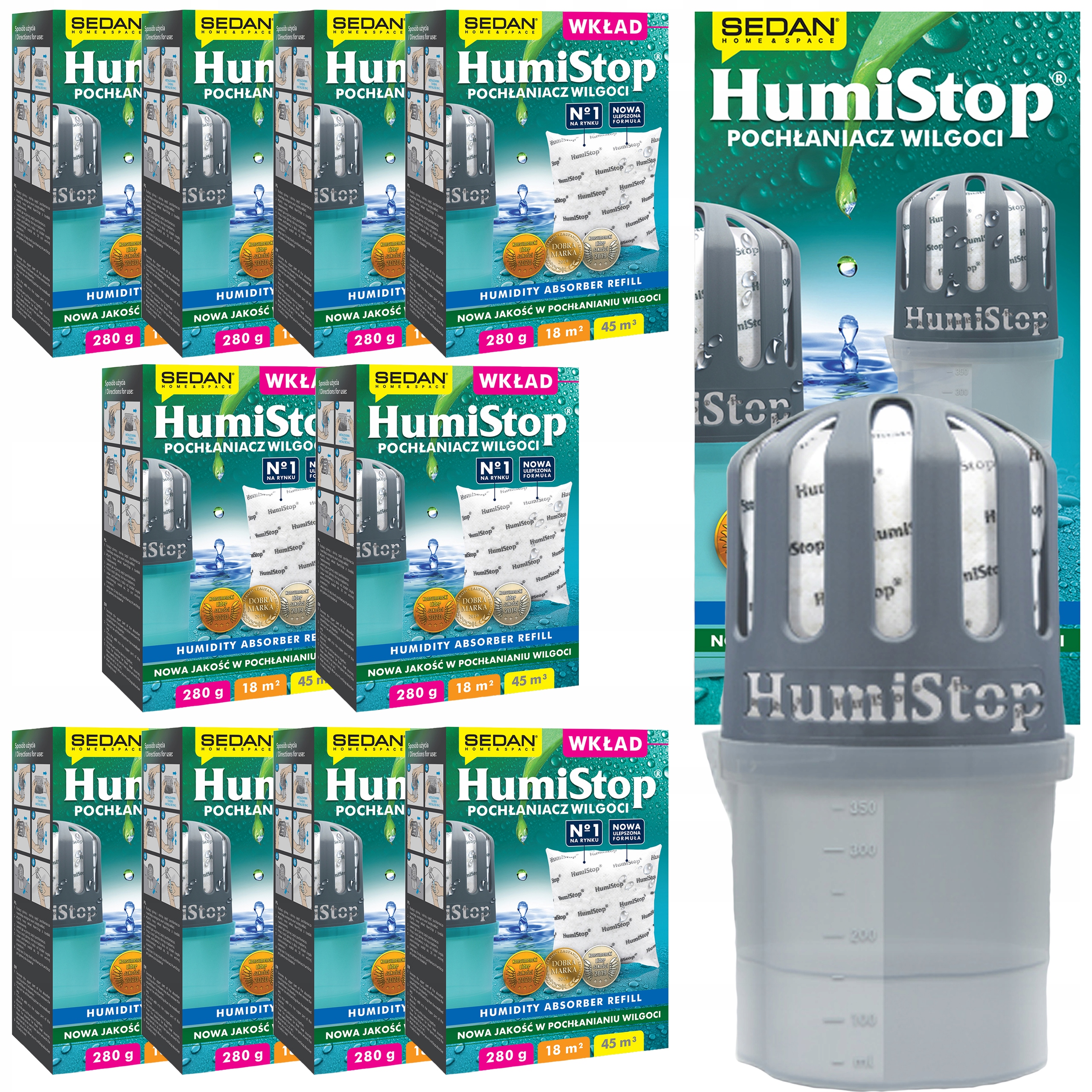 Humistop Pohlcovač vlhkosti s náplní 10 x Silná náplň Náhradní náplň 280 g Humistop