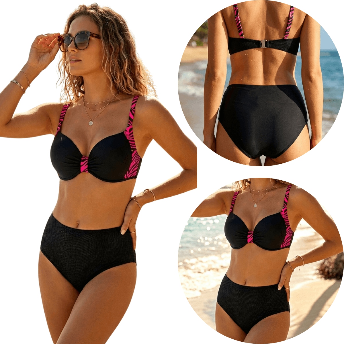Plavky bikini černé neonové sportovní vložky 29794 100C+3XL