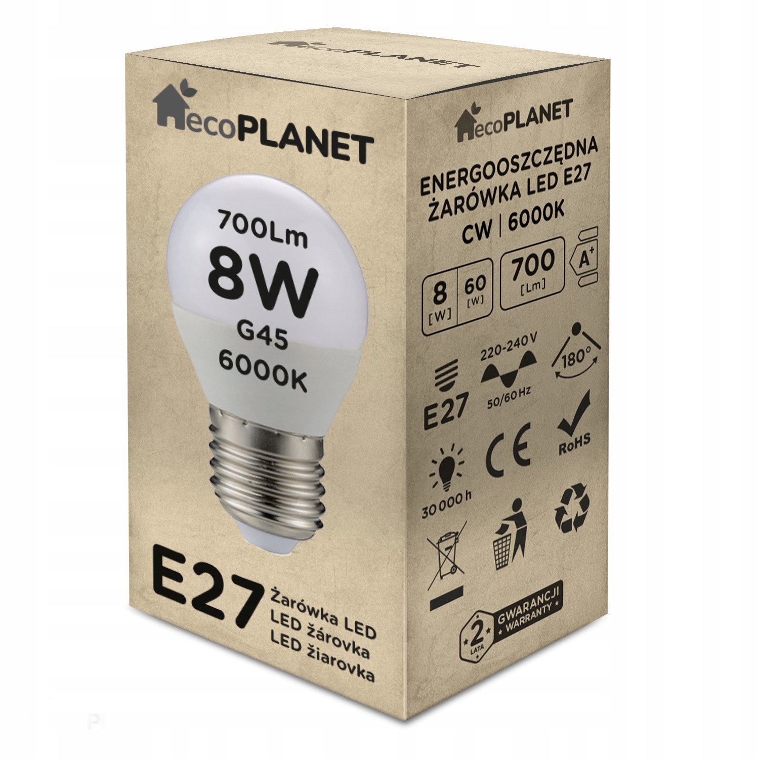 

Żarówka Led E27 8W G45 Kulka Barwa Zimna 700LM