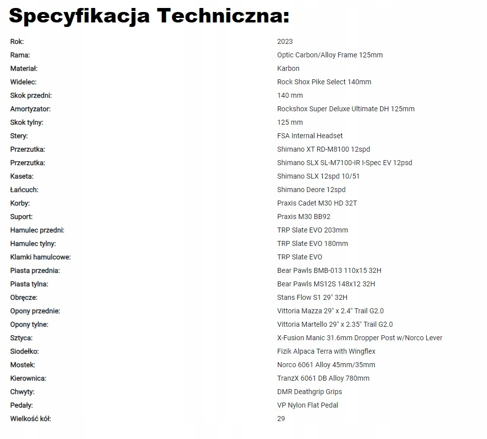 Rower Enduro Trail - Norco Optic C3 Carbon - 2023 Model Optic C3