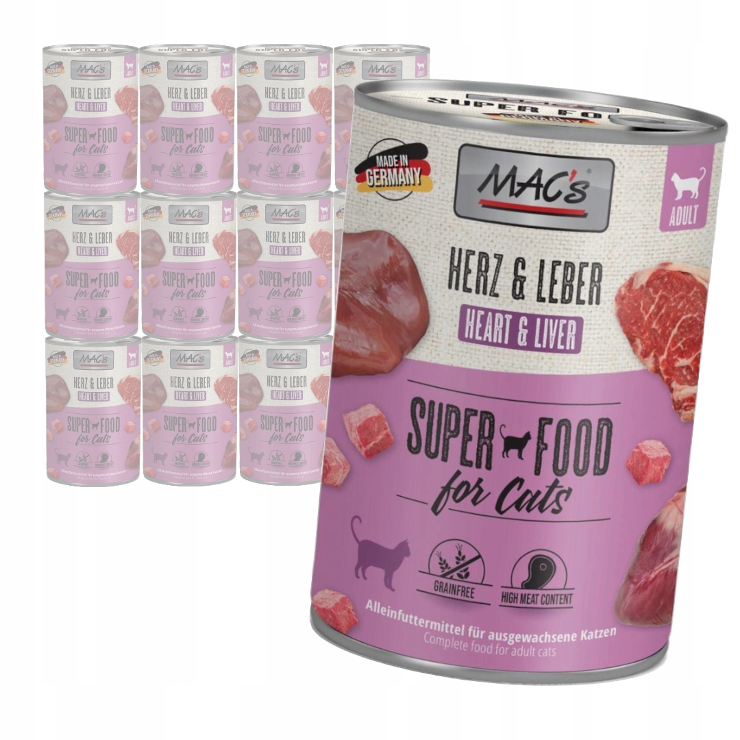 Levně MAC's Cat Mokré Krmivo Pro Kočky Hovězí srdce Játra 12x400g