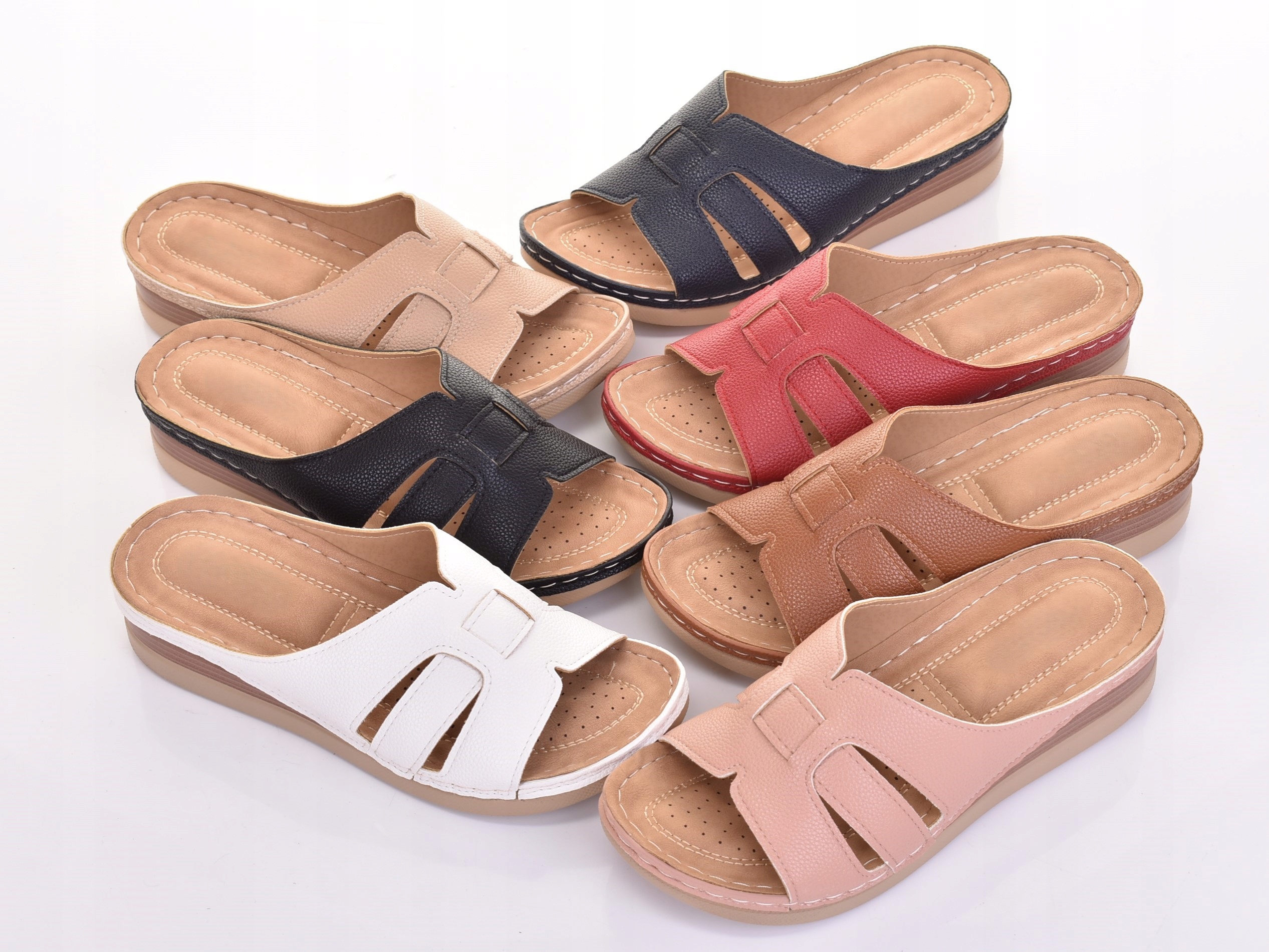 KLAPKI DAMSKIE NA KOTURNIE BARDZO MIĘKKA PODESZWA SZYTE WYPROFILOWANE Rozmiar 40