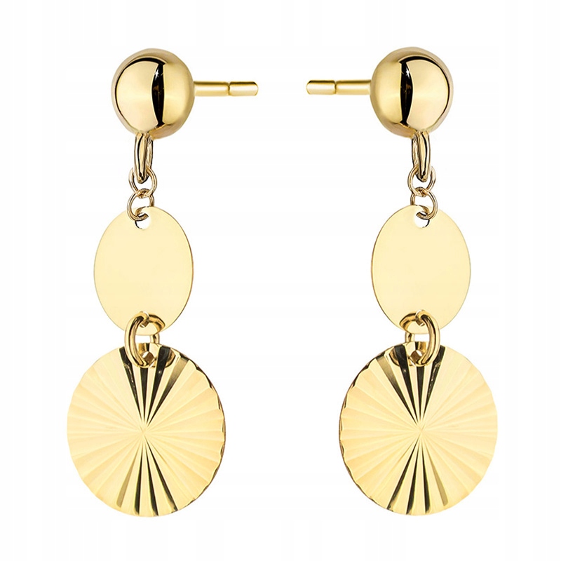 Zlaté Náušnice Závěsné, 585, Geometrické Kruhy