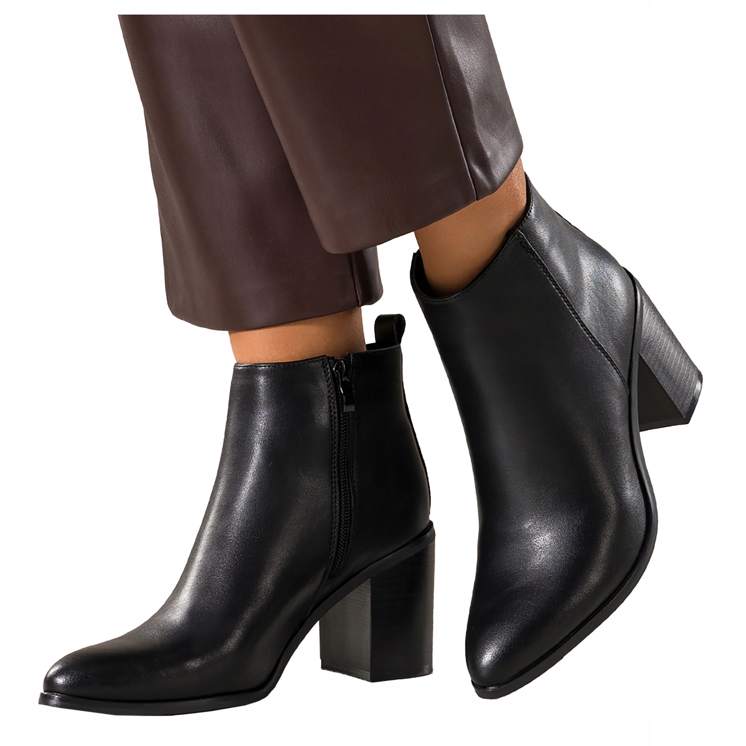 Módní dámské kotníkové boty Kožené Černé Stabilní Sloupek Prošívání Pohodlné velikost 38