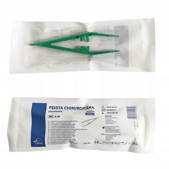Chirurgická pinzeta rovná / zelená špičky rovná 13 cm STERILNÁ PINZETA