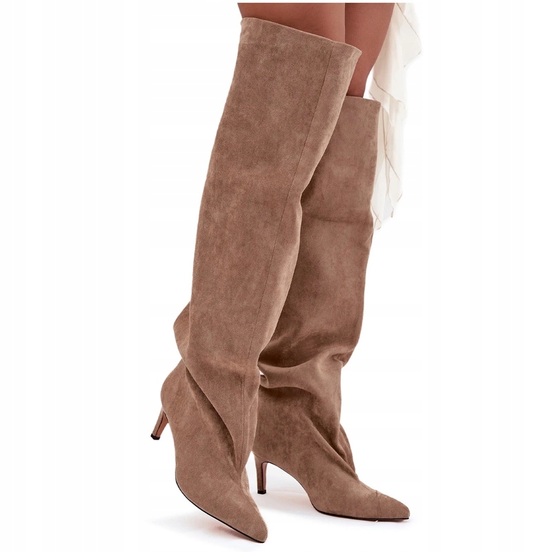 Dámské Kozačky Nazouvací Na Podpatku Široké Eko Semišové Béžové 36