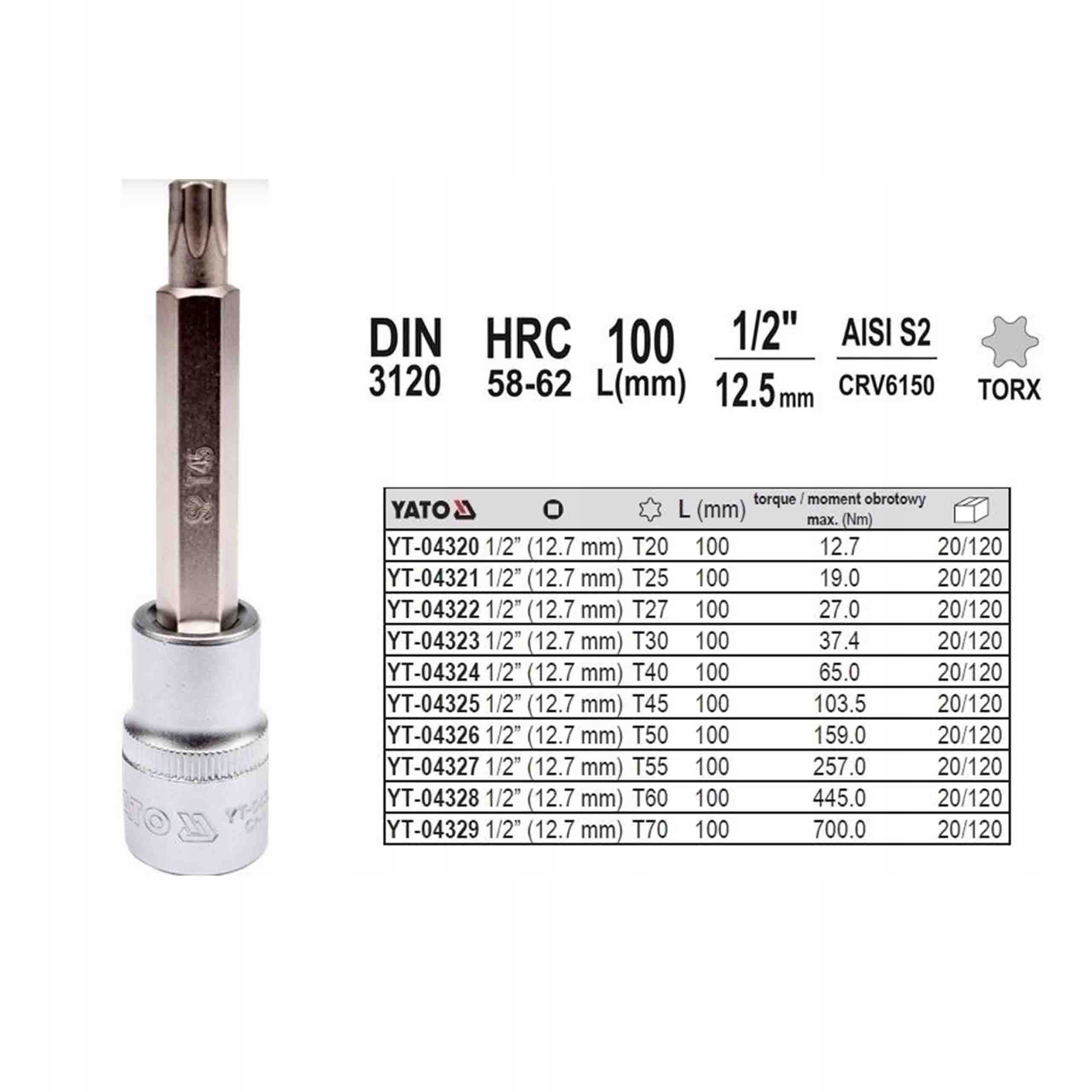 

Klucz nasadka trzpieniowa Torx T50 1/2 YT-04326