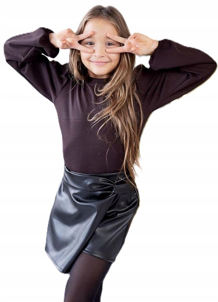 Kiz Modne stylowe spódnico spodenki imitacja skóry czarne 128