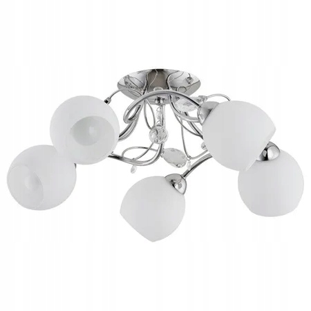 Dekoratívna stropná lampa chrómové sklenené biele tienidlá s kryštálikmi 5 bodov Alfa