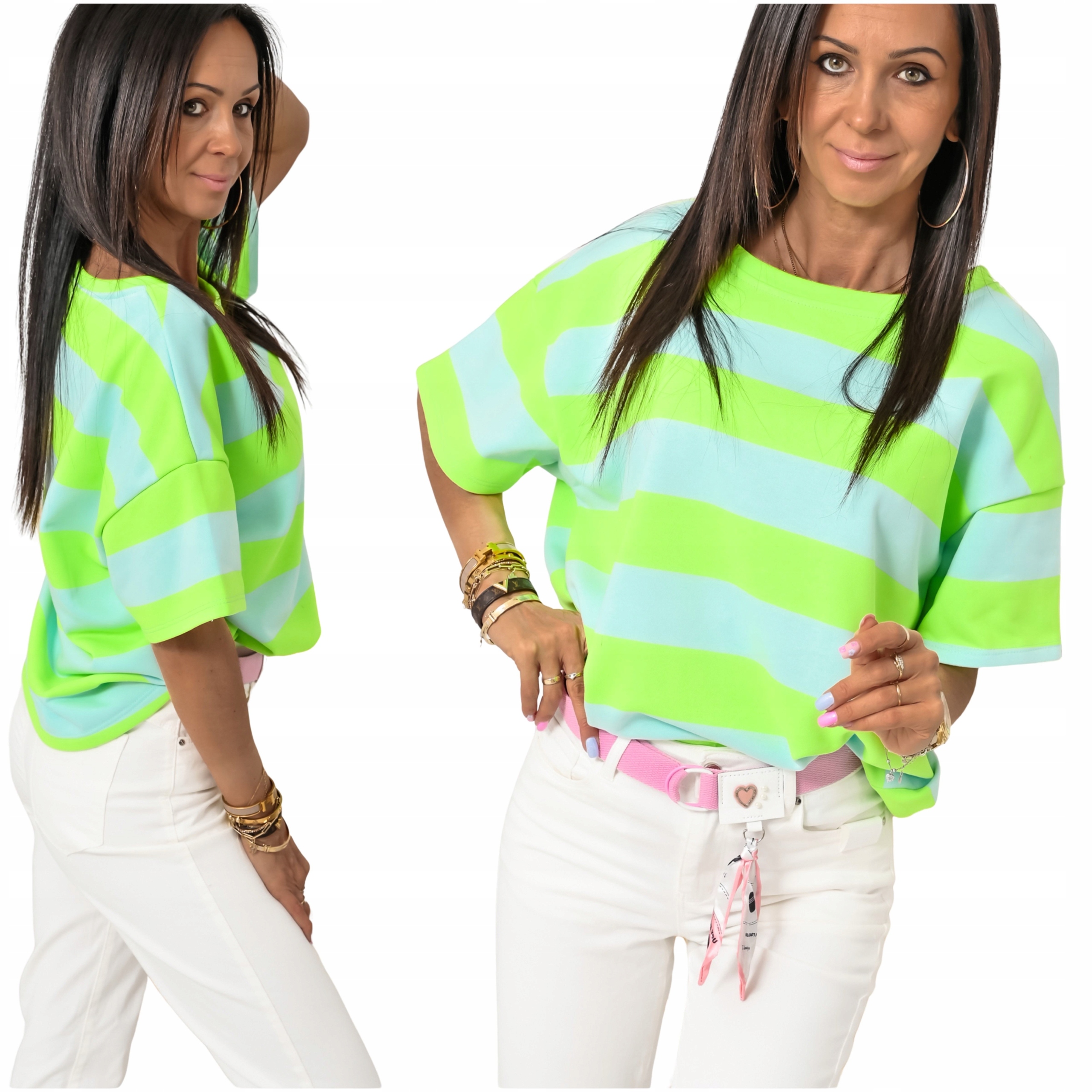 Śliczna Bluzka Oversize W Paski Tacum! WZ.3