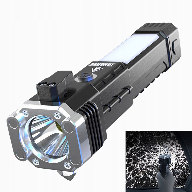 

Wielofunkcyjna latarka, power bank, młotek do szyb
