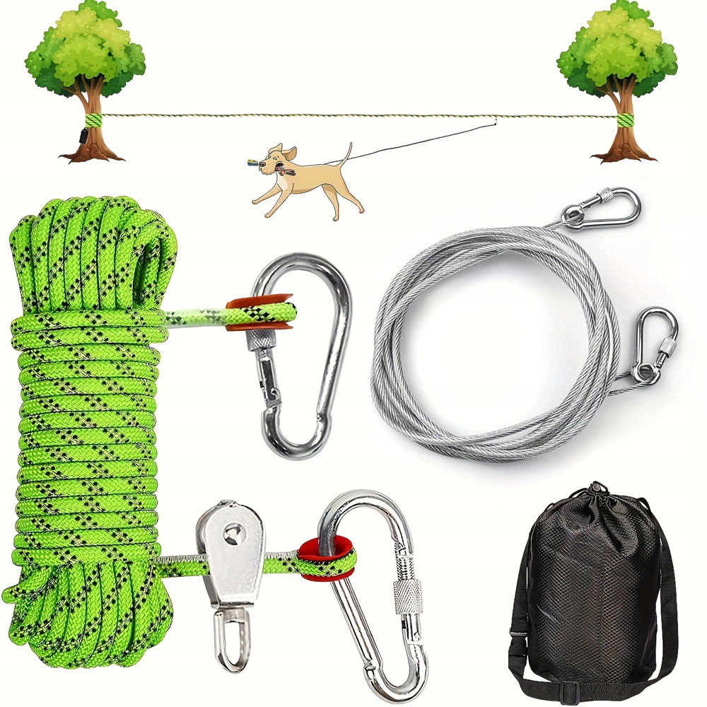 Levně Napínák Lana Pro Psa 15 M, Ocel 5 MM, Zahradní Systém Proti Zamotání