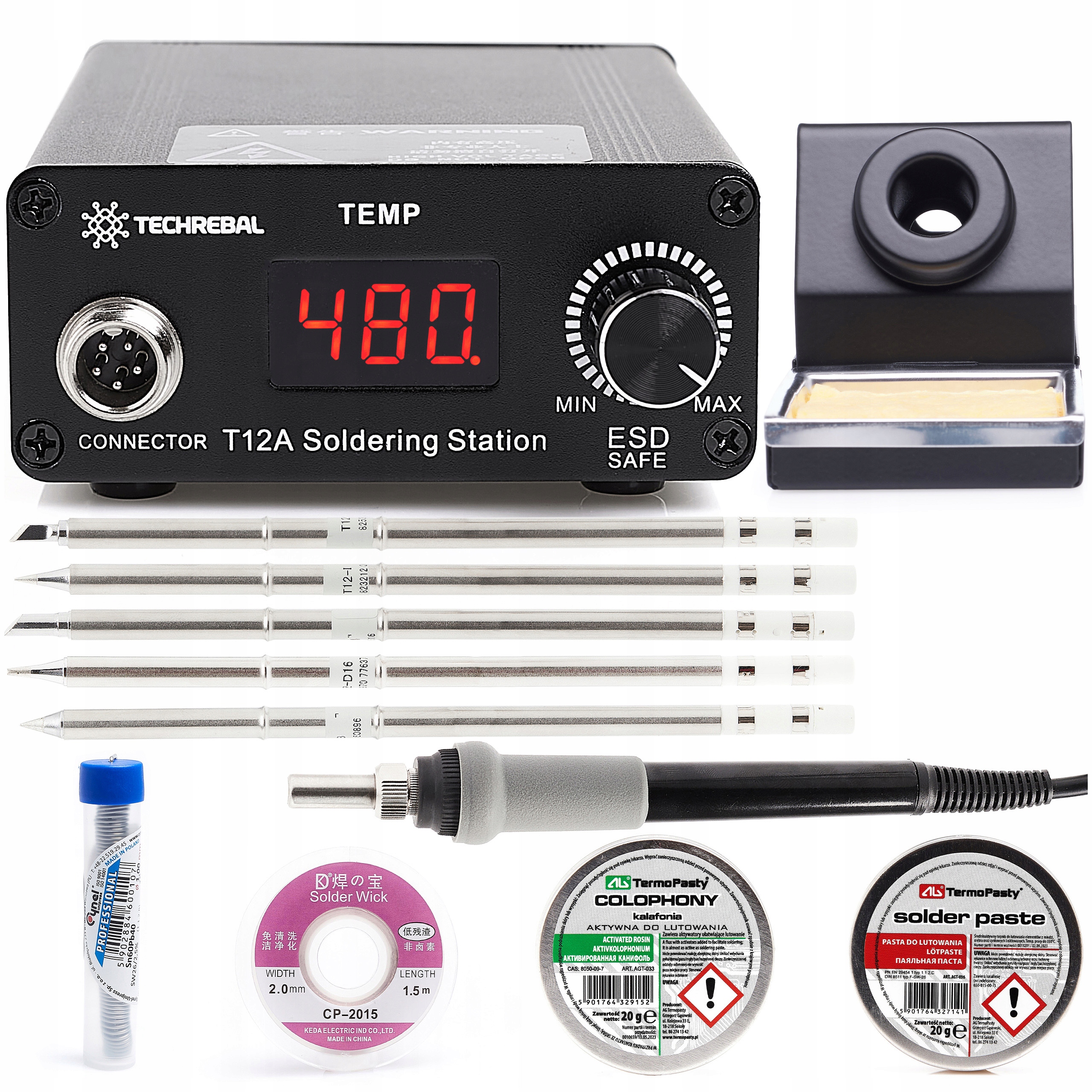 Pájecí Stanice Techrebal T12A 75W Sada Hrotů Cín Pletenina Páječka
