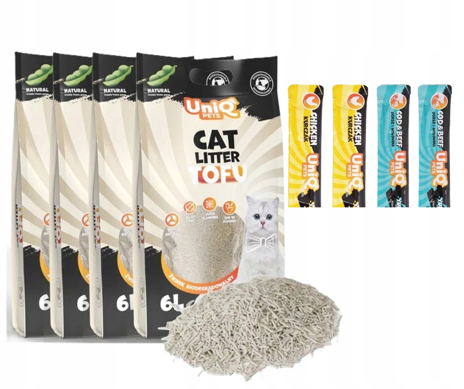 Uniq Pets Tofu Naturalny Żwirek Dla Kota Biodegradowalny 4x2,5KG 24L