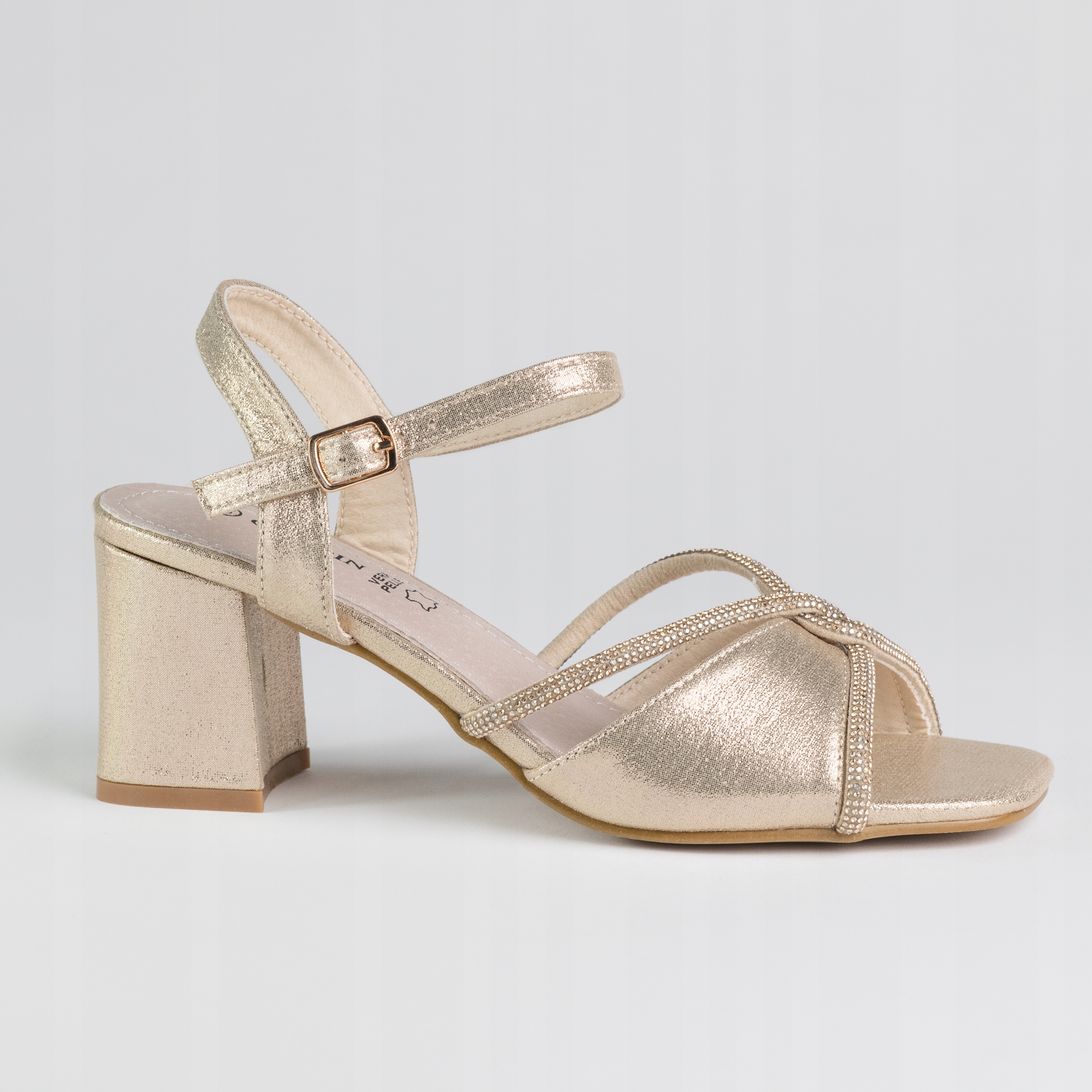 Sandały damskie obcas Goodin GD-FL1185 skóra eko złote lekkie zamsz 39