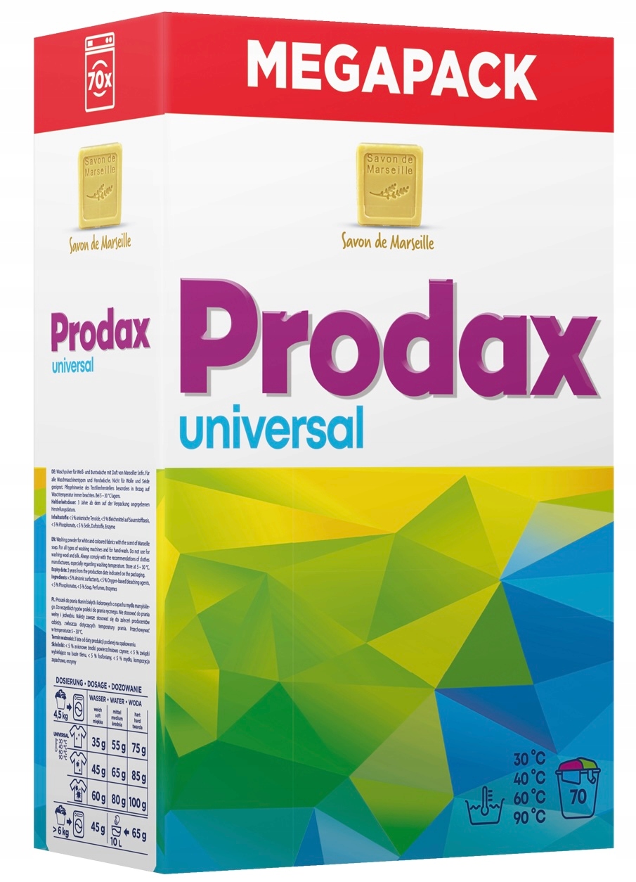 PRODAX UNIVERSAL Proszek do prania BIAŁEGO KOLORÓW 70 prań UNIWERSALNY