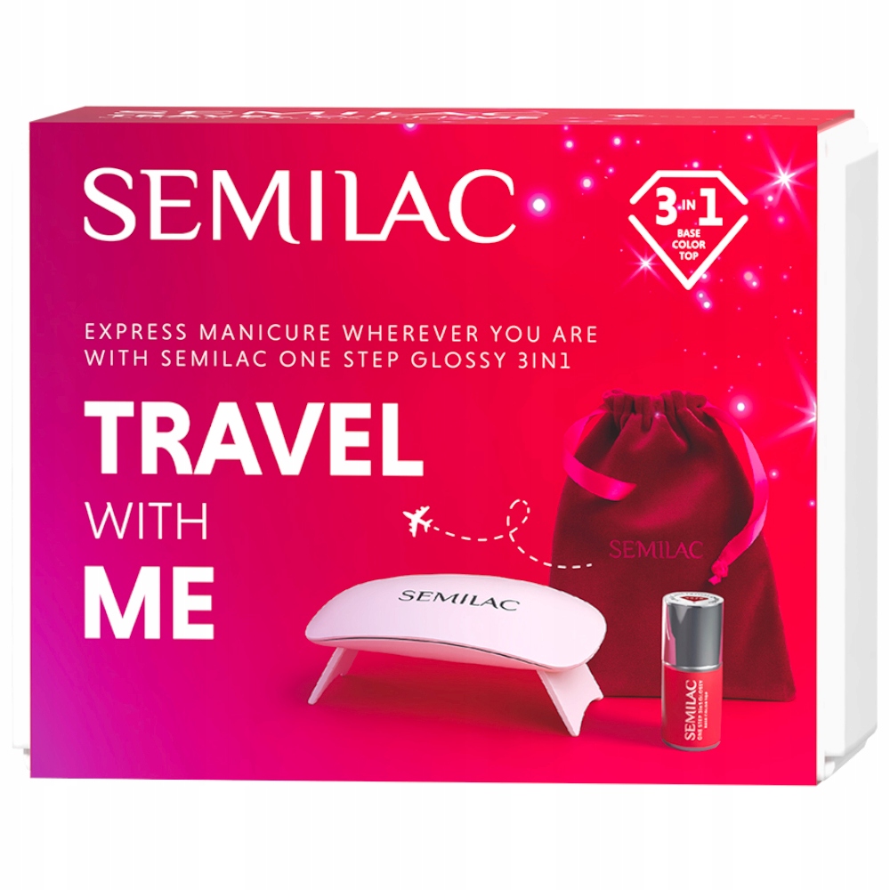 Semilac Travel With Me Set Sada na nehty Lampa Lakier One Step Cleaner