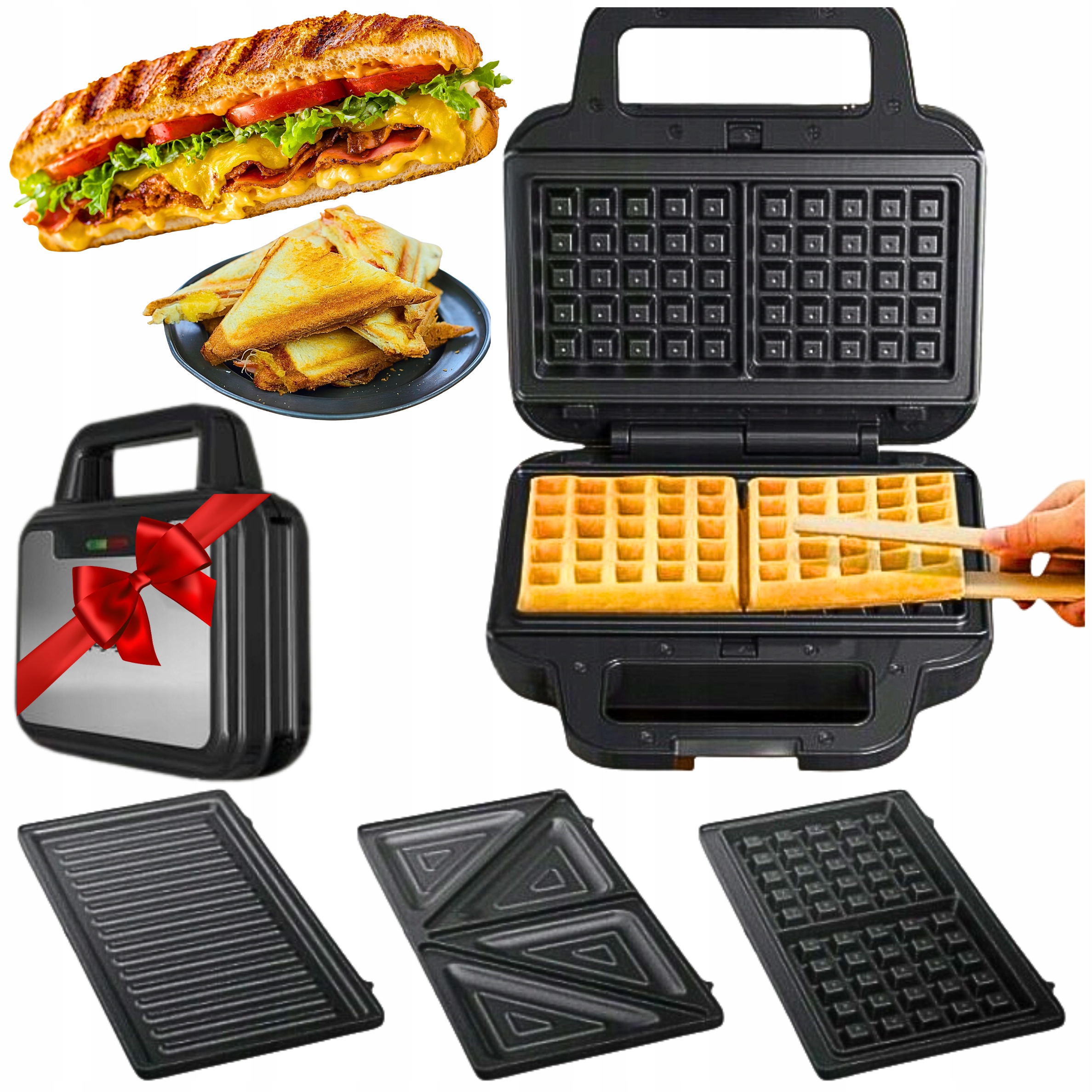 Mocny Opiekacz 3W1 Gofrownica Toster Tefal Nieprzywierająca Powłoka Gofry