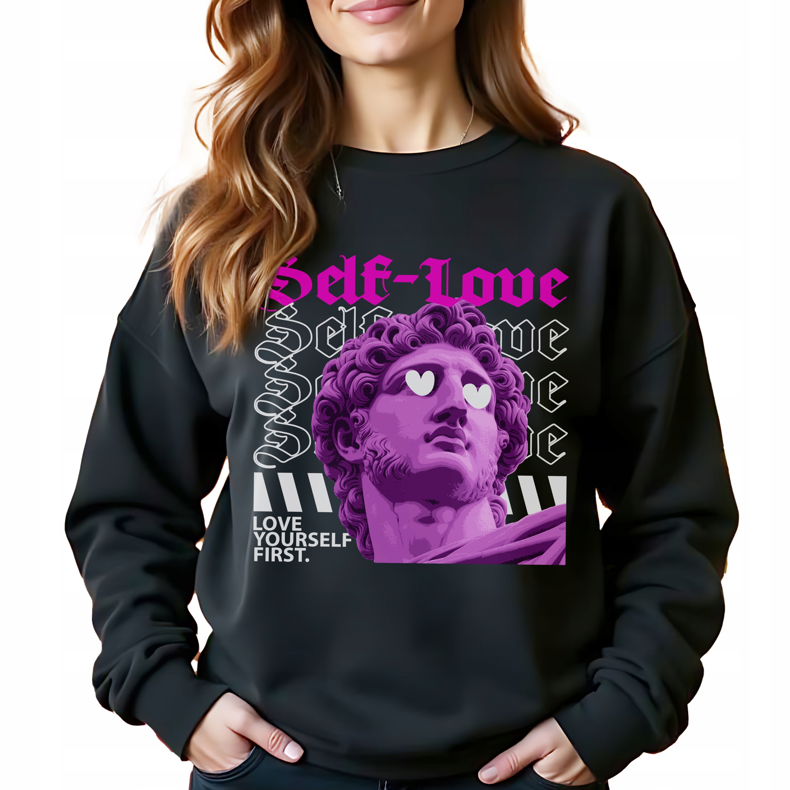 Černá bavlněná Mikina Self Love Stylová Bez Kapuce Jako Dárek Velikost M