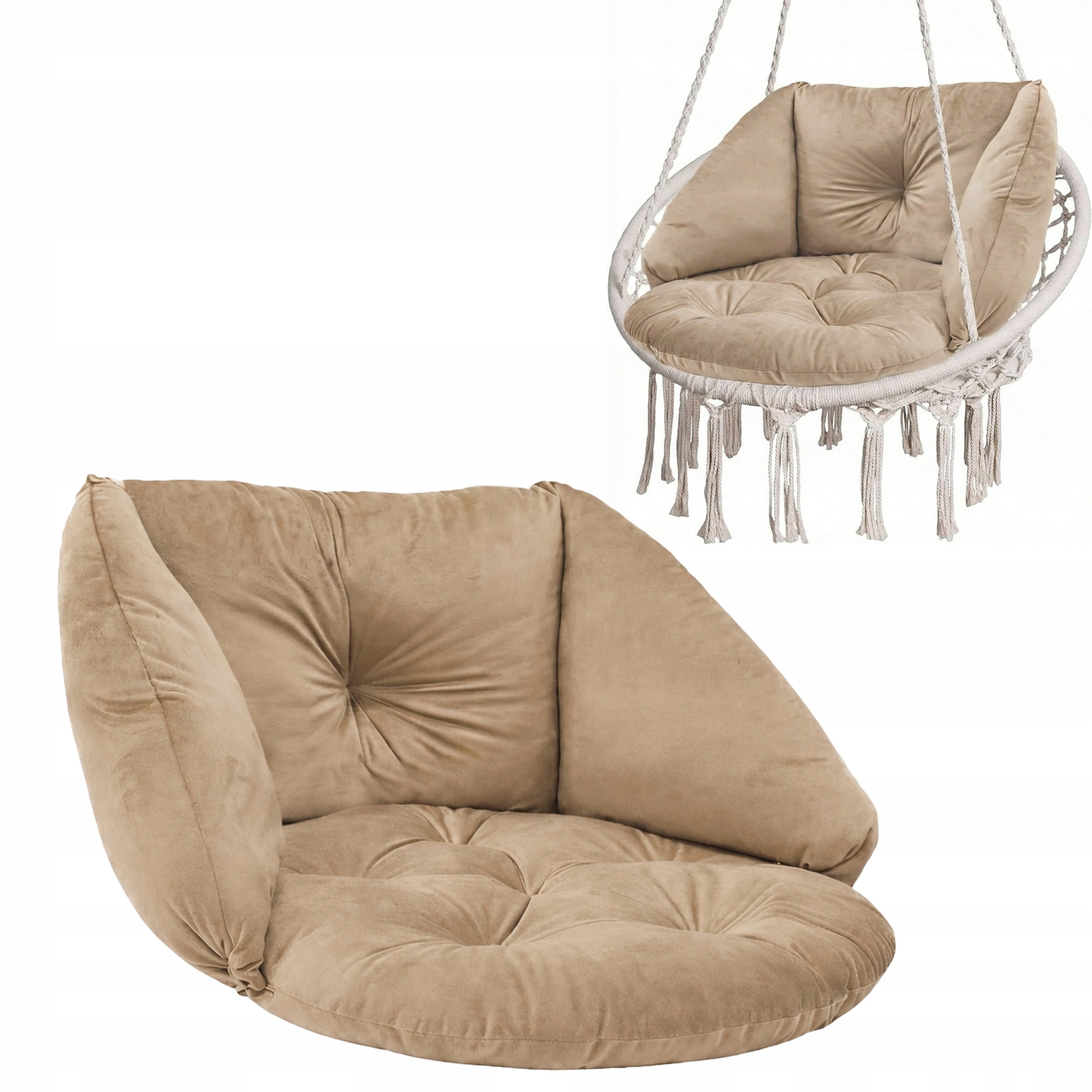 Polštář na zahradní houpačku Bocianie Hnízdo závěsné křeslo Samet Béžový
