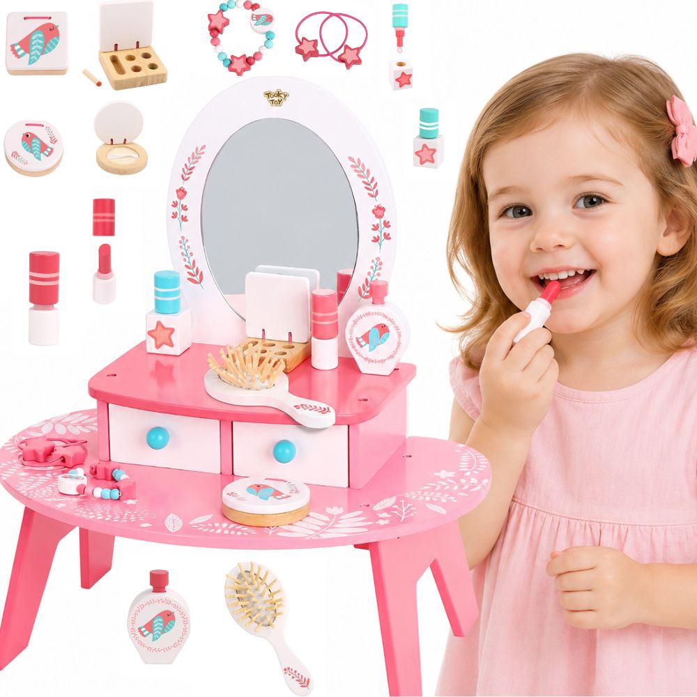 Drewniana Toaletka Z Lustrem Do Makijażu Salon Piękniośći 3+ Tooky Toy