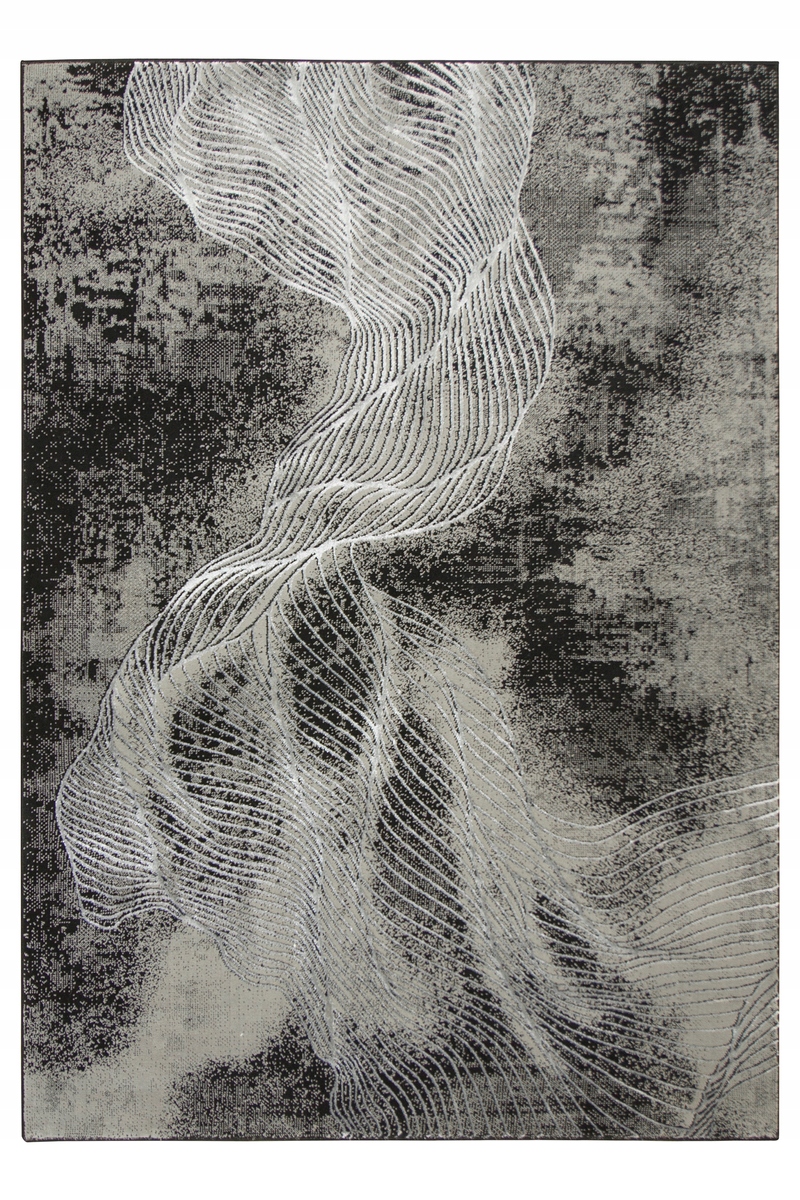 

140x190 cm Elegancki Czarny Srebrny Dywan W Fale