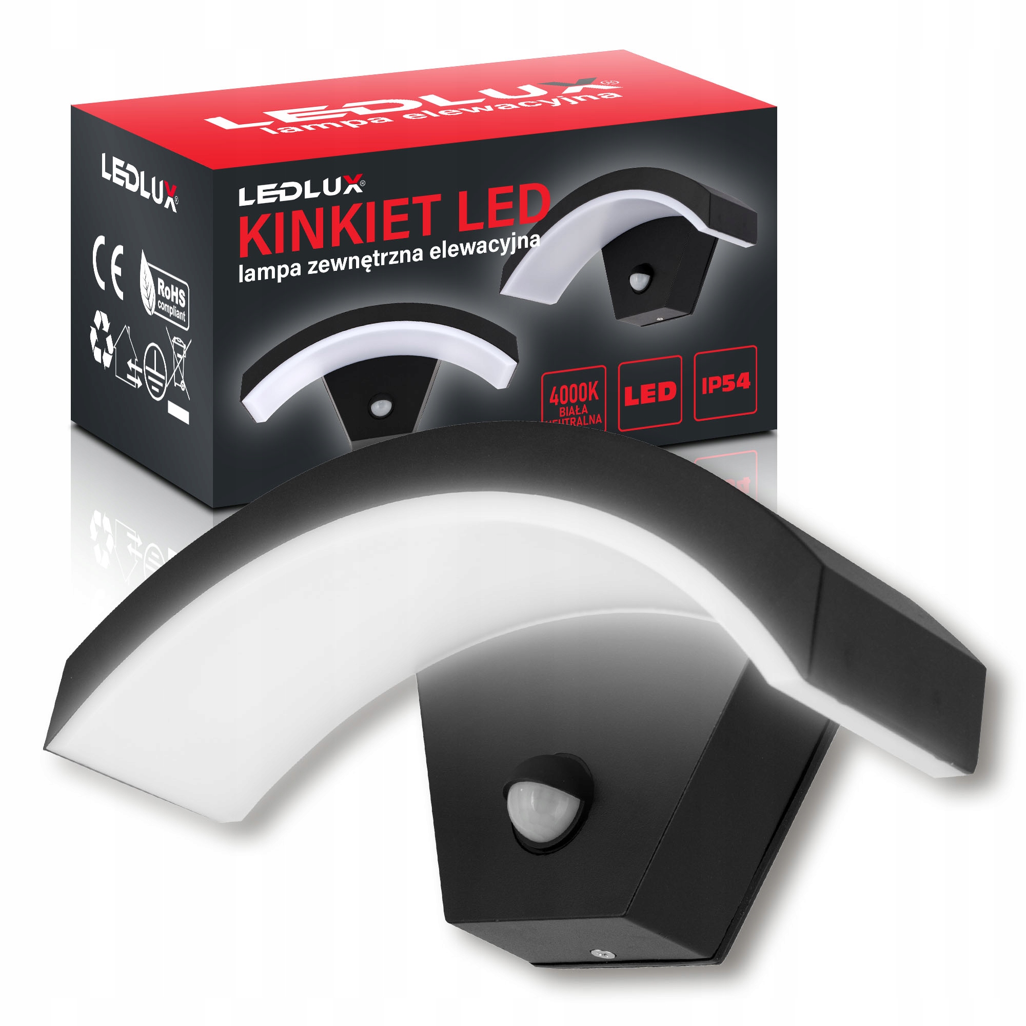 Kinkiet Ścienny Zewnętrzny Lampa Elewacyjna Czujnik Ruchu Zmierzchu 9W