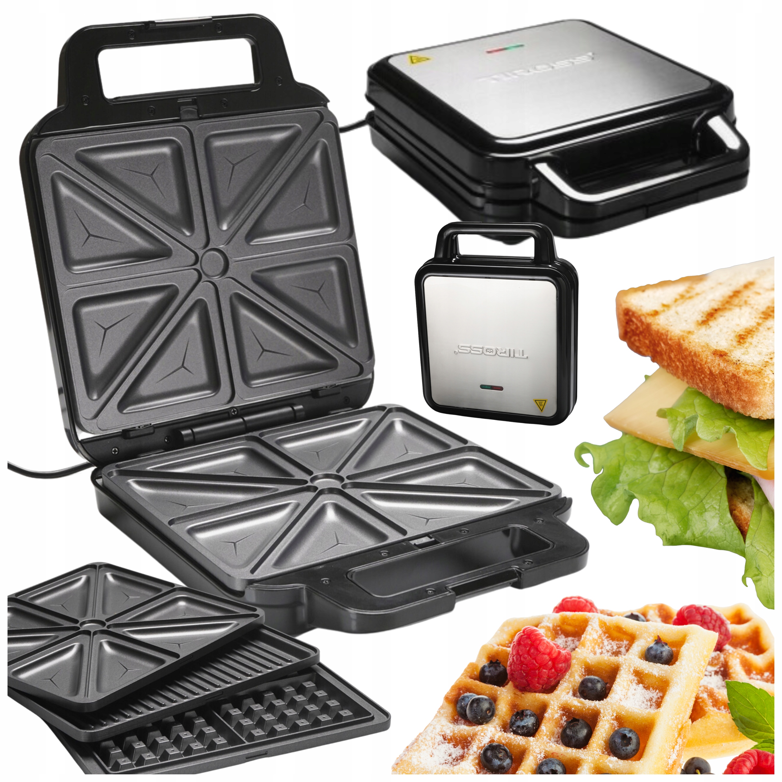 Duży Gofrownica 3w1 Grill Opiekacz Toster Do Kanapek 1200W Tiross TS9656