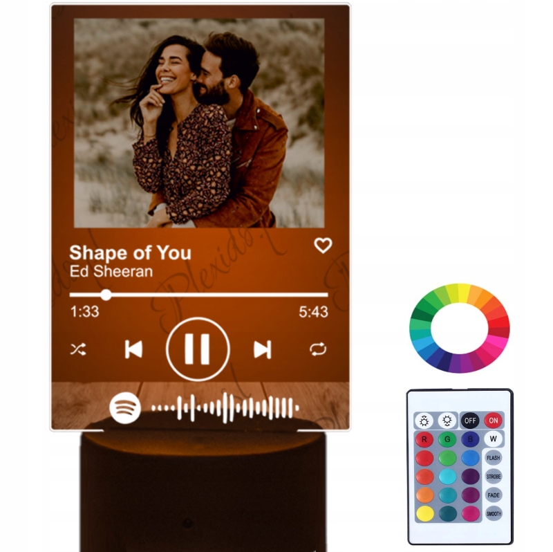 Lampka Spotify Piosenka na Szkle Zdjęcie Prezent