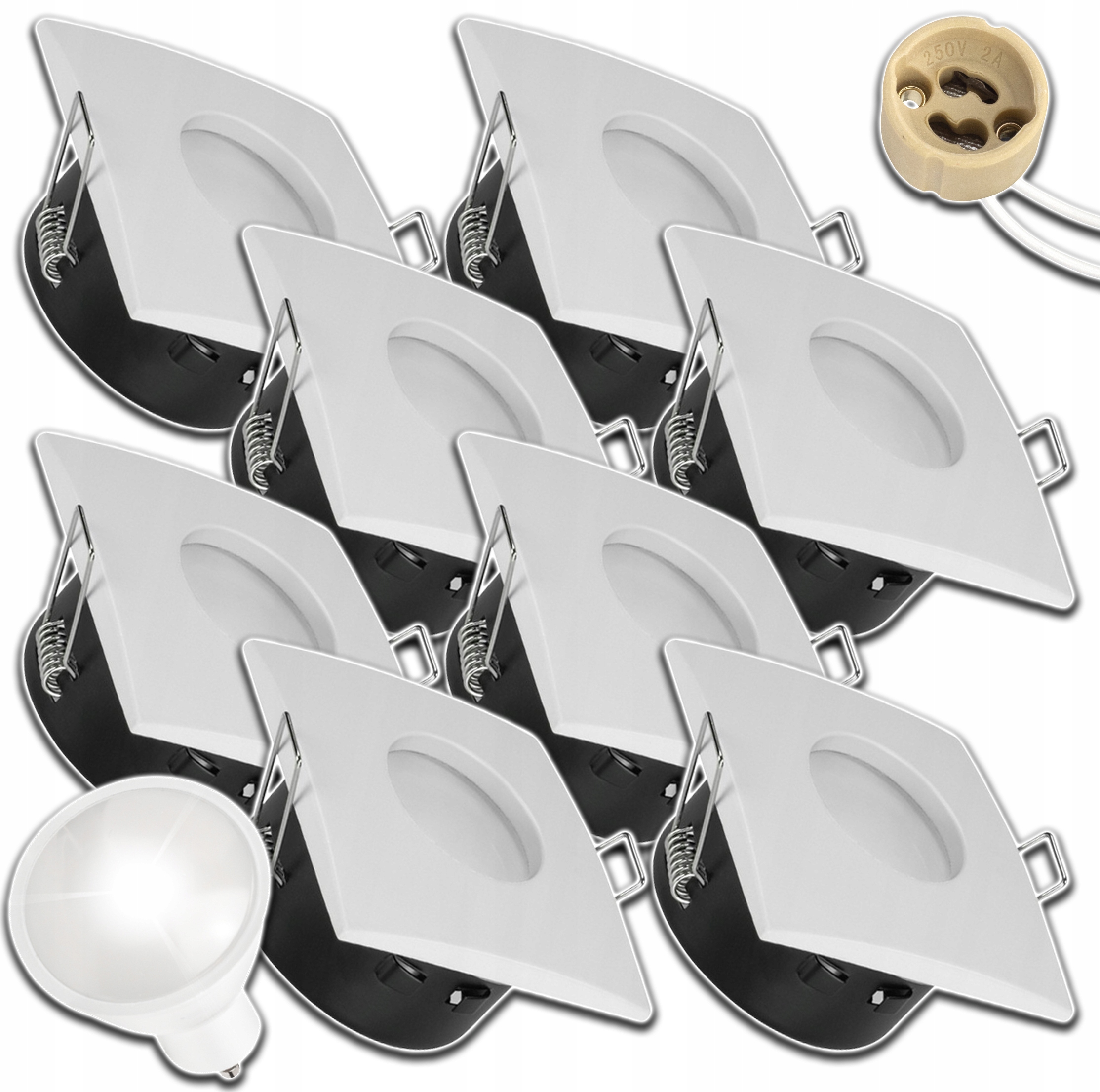 8x Čtvercová Bílá Venkovní Hermetická Objímka Voděodolná IP64 Žárovka