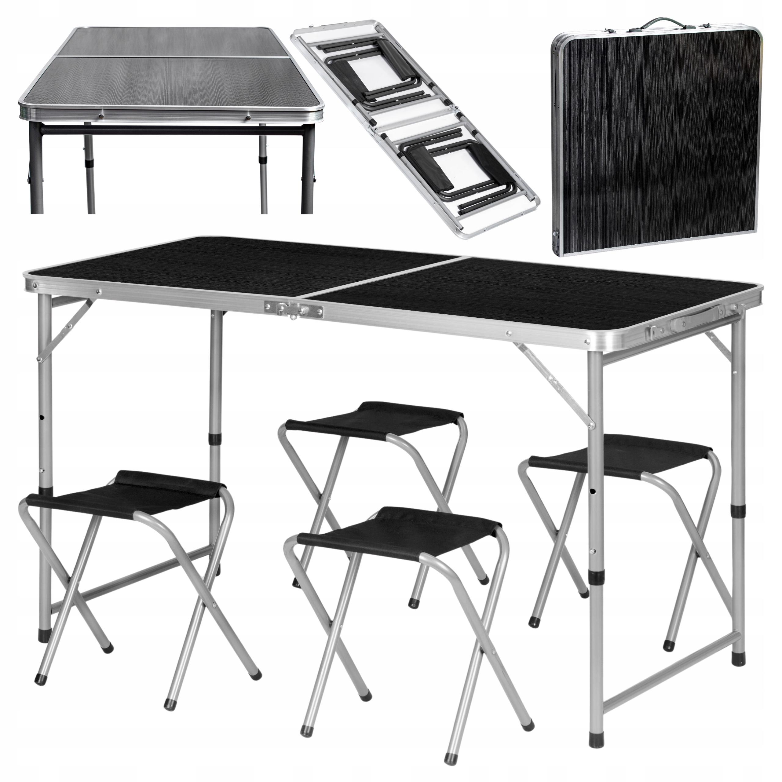 Stolik Turystyczny Składany Ogrodowy 120x60 cm Walizka Zestaw 4 Szt Krzeseł