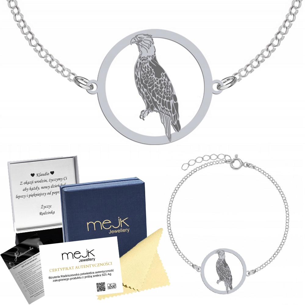 Stříbrný náramek s orlem 925 Dárek Šperky Žena Dedikace Gravírování