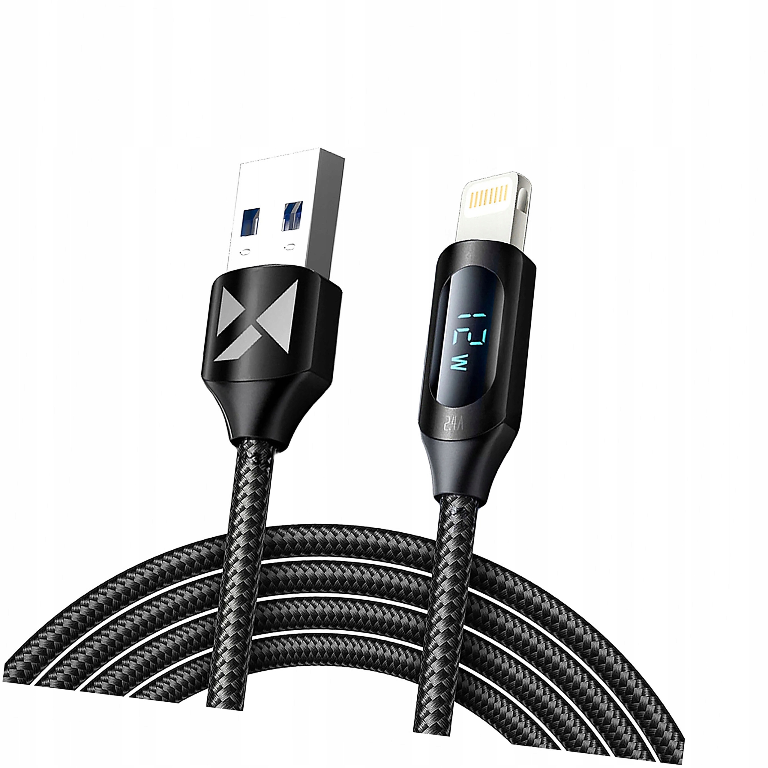 Kabel Usb-a Lightning Wozinsky WUALC2 z wyświetlaczem Led 2.4A 2m czarny
