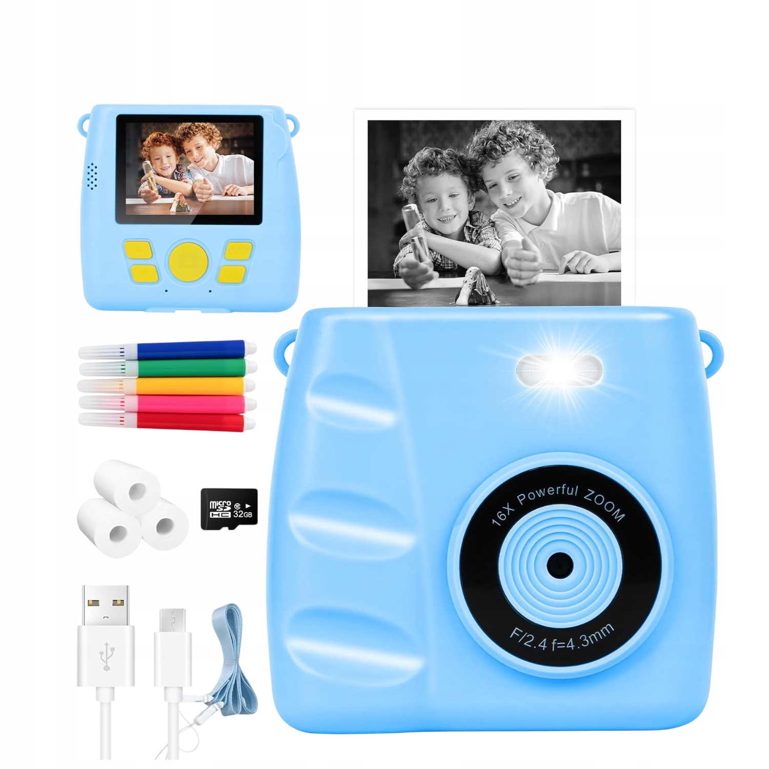 Digitální Fotoaparát 30MP 1080P Hd S Rolovací Tiskárnou 32G Karet