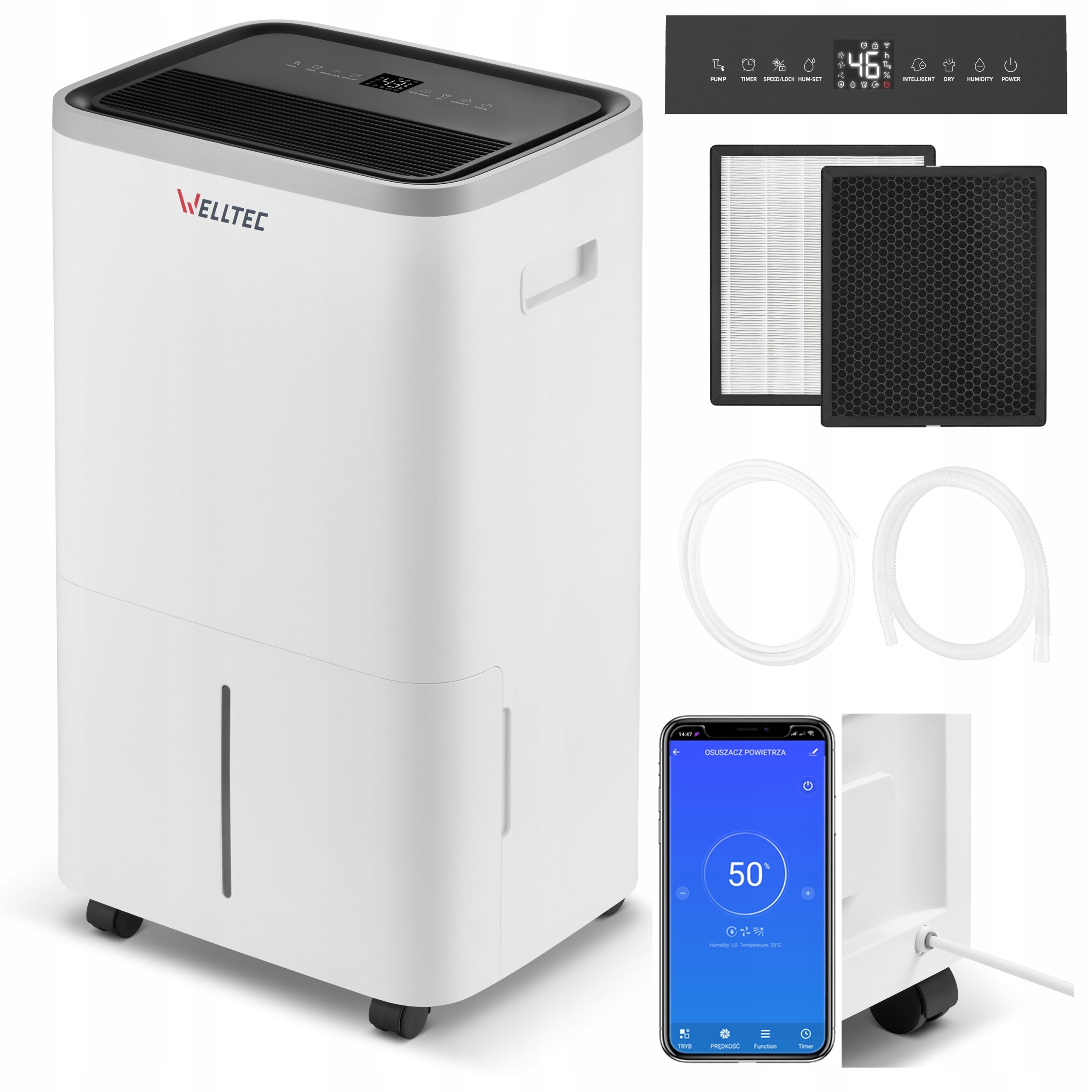 Odvlhčovač Vzduchu Welltec DHN100 Pro 100 l/24 h WiFi Hepa H13 Pumpa