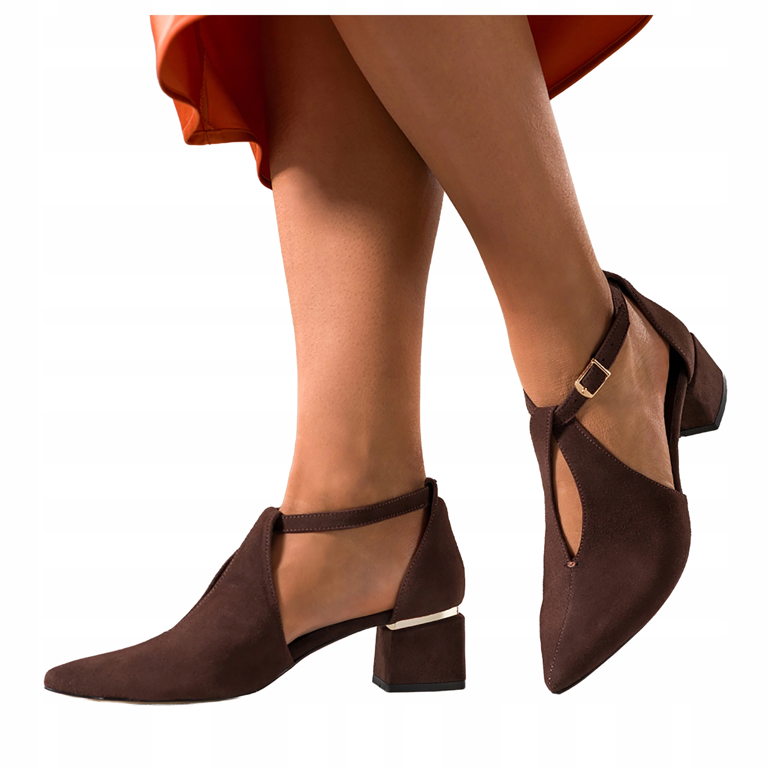 Čokoládové lodičky Dámské Kožené Polské Ozdobné Kostky Modne r 37