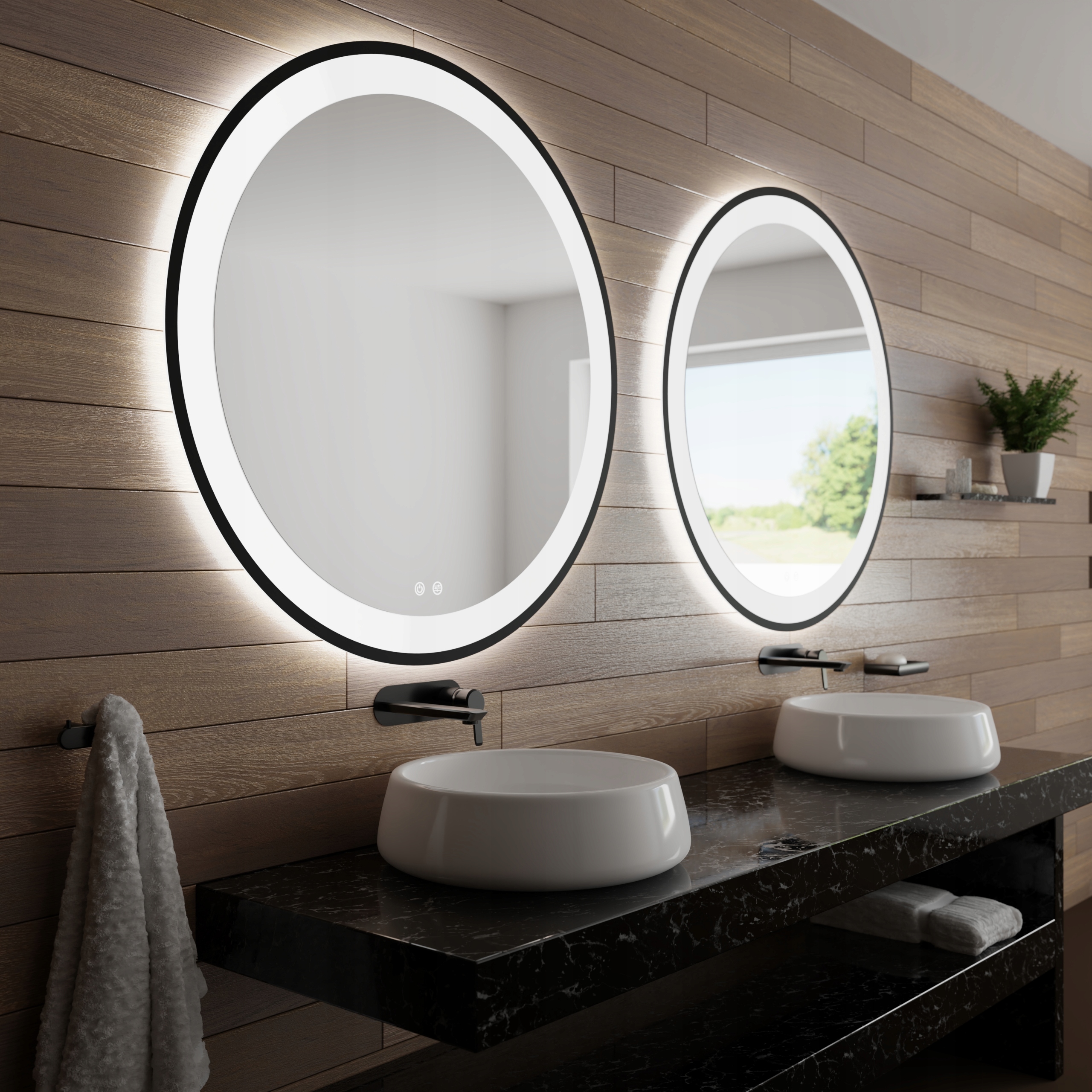 LUSTRO OKRĄGŁE LED W CZARNEJ RAMIE 80CM MEGA JASNE Szerokość 800 mm