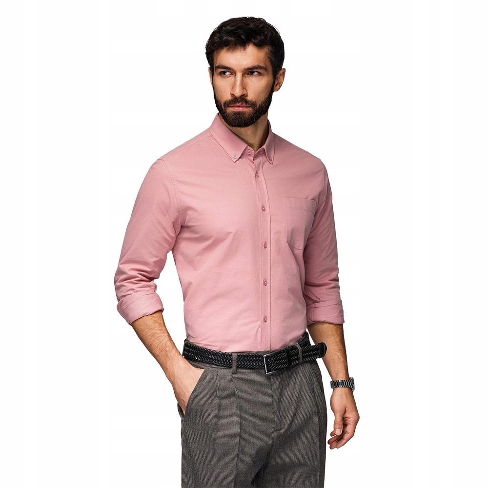Módní pánská bavlněná košile s kapsou, růžová, regular fit V3 K700 vel. L