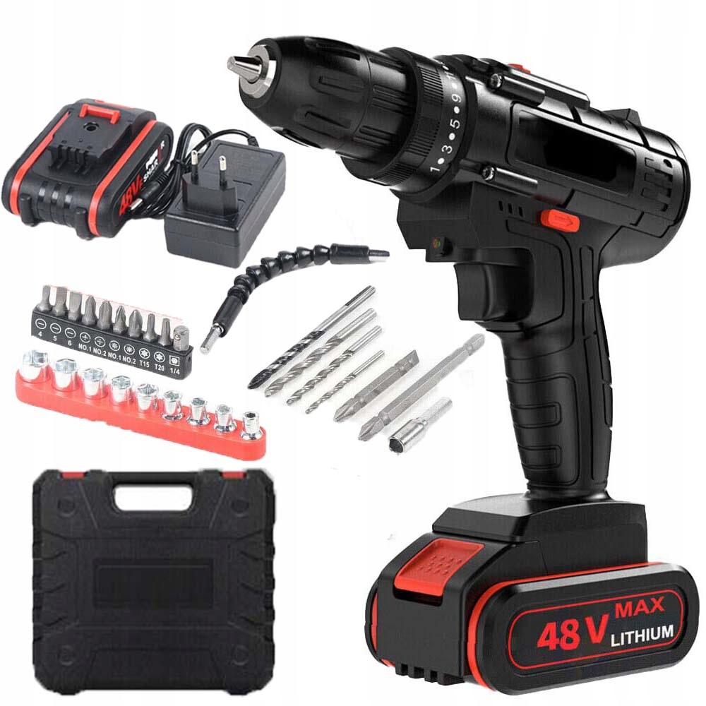 Elektrická Vrtačka 48VF S Příklepem, 2 Lithiové Baterie Box Na Nářadí