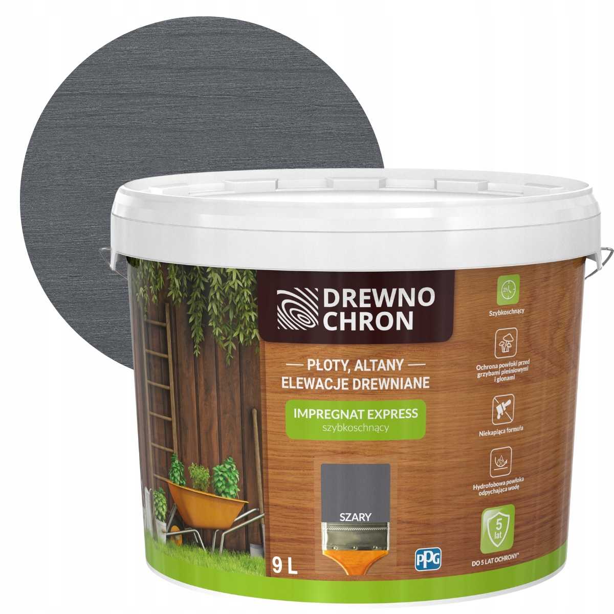 Drewnochron Impregnát na dřevo Express 9L Šedý