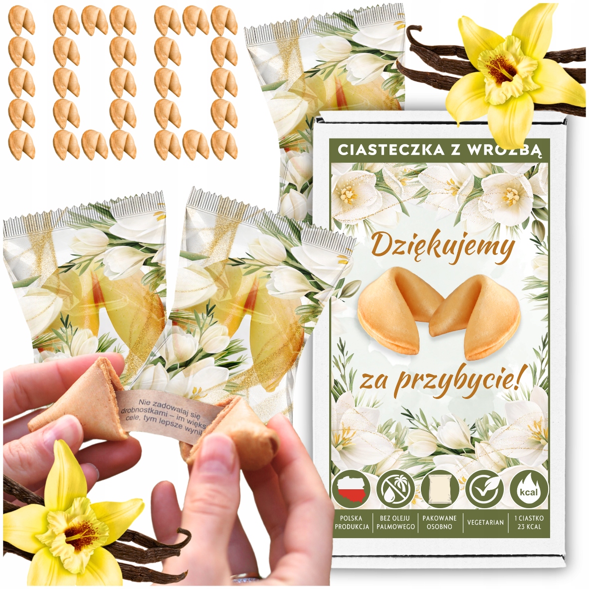 Ciasteczka z Wróżbą Ślub Wesele Podziękowanie dla Gości Upominek Wege x 100