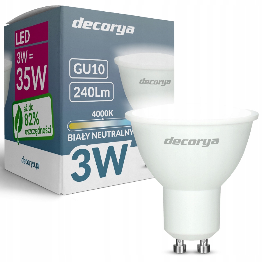 

Żarówka Led GU10 Decorya 3W 4000K Biała Neutralna