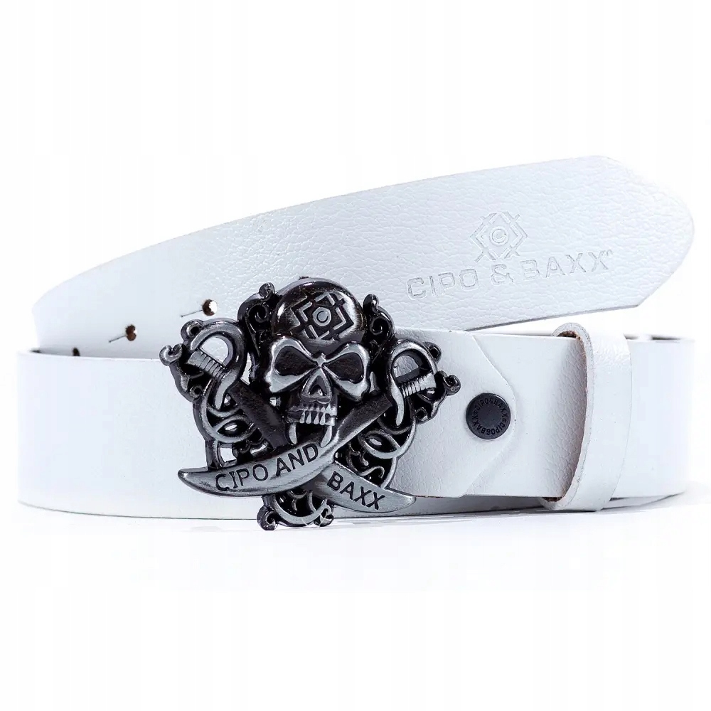 Pásek Pánský Cipo Baxx Kůže Vintage Kovová spona Skull