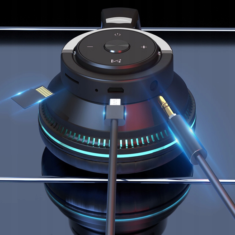 SŁUCHAWKI BEZPRZEWODOWE H2 BLUETOOTH MP3 NAUSZNE MIKROFON RGB DLA DZIECKA Wysokość produktu 19.5 cm