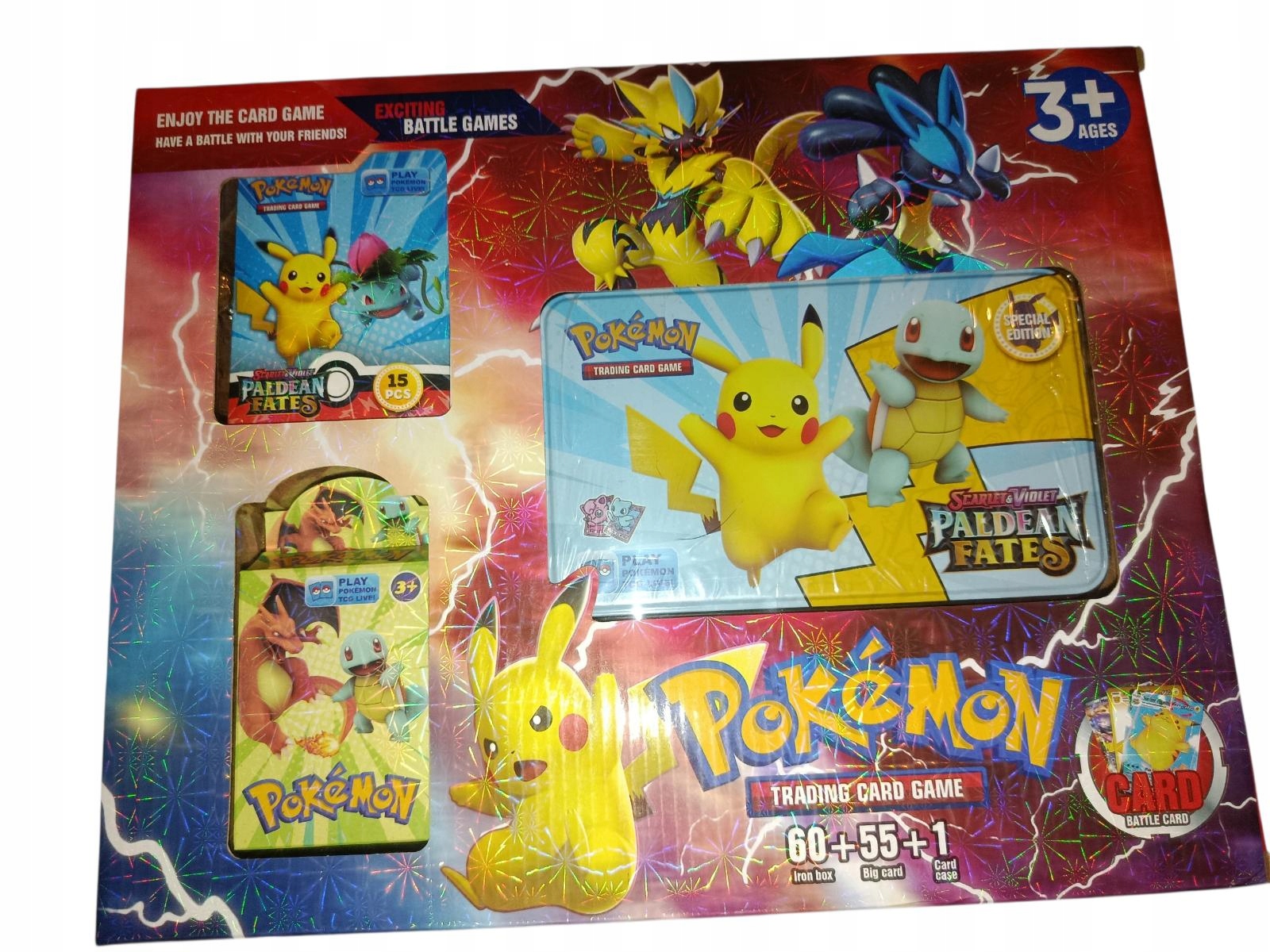 ZESTAW POKEMON – KARTY + METALOWA PUSZKA + BOOSTERY + KARTA ZŁOTA+AKCESORIA