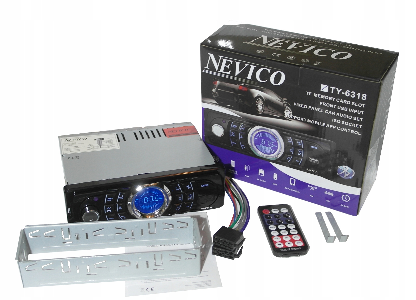 Radio samochodowe Bluetooth Mp3 USB SD BT FM 1din Kod producenta TY-6318