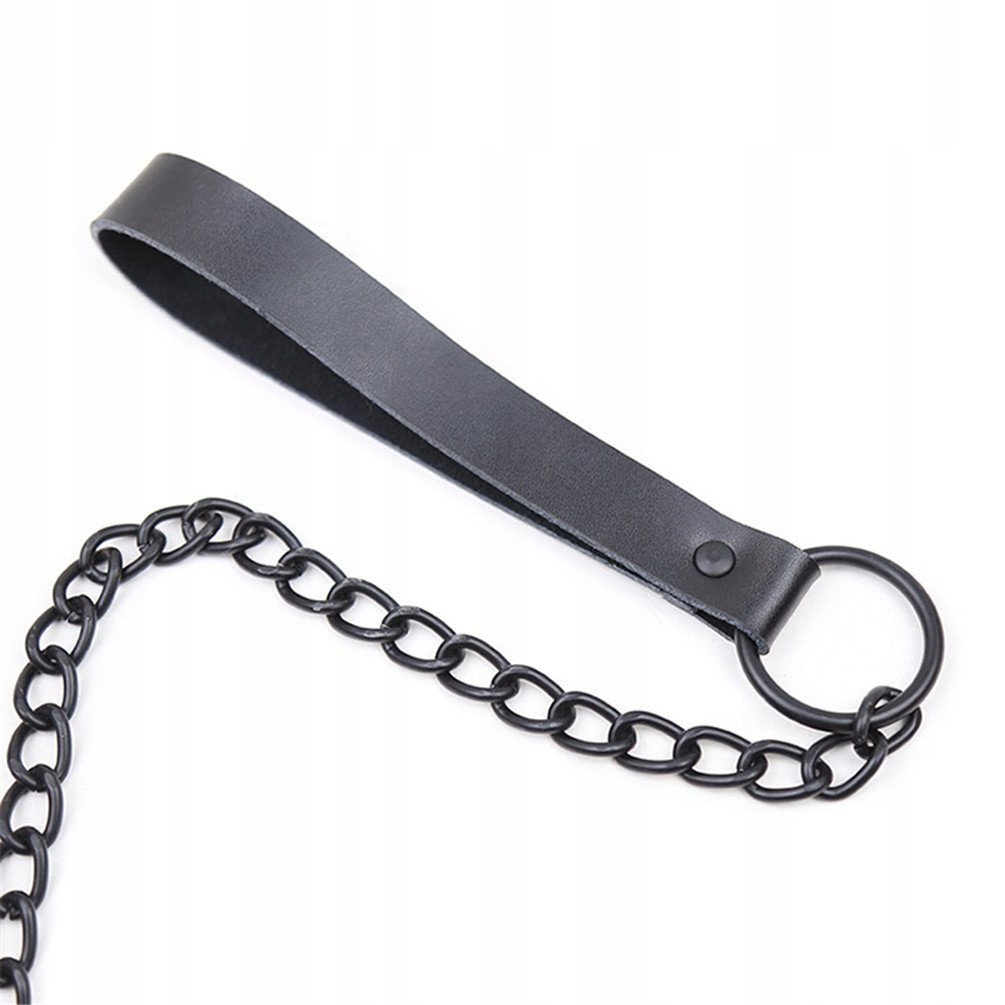 HANYI Skórzana Obroża z Smyczą O-Ring Regulowana BDSM Dla Kobiet i Mężczyzn — miniatura 7