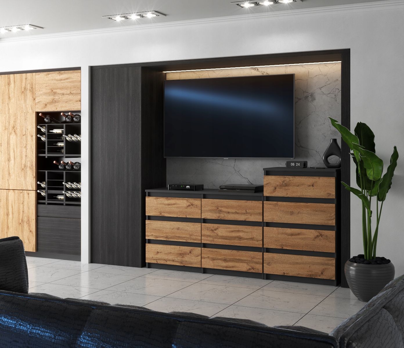 KOMODA SALON SZAFKA 6+4 SZUFLAD SZARY DĄB WOTAN Wysokość mebla 92.5 cm